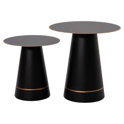 COFFEE TABLES 2PCS BALLI HM9996 ROUND METAL IN BLACK Φ50 & Φ40 cm.