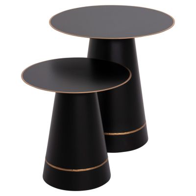 COFFEE TABLES 2PCS BALLI HM9996 ROUND METAL IN BLACK Φ50 & Φ40 cm.