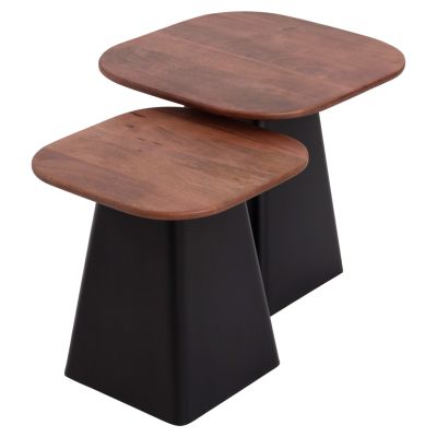 COFFEE TABLES 2PCS VAIOLA HM9998 MANGO WOOD TOP-METAL BLACK BASES 40x40 & 50x50 cm.