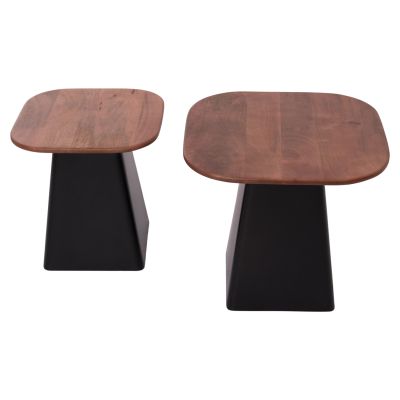 COFFEE TABLES 2PCS VAIOLA HM9998 MANGO WOOD TOP-METAL BLACK BASES 40x40 & 50x50 cm.