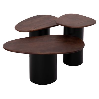 COFFEE TABLES 3PCS PEBBLES HM18004 MANGO TOP-METAL BLACK BASES