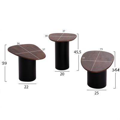 COFFEE TABLES 3PCS PEBBLES HM18004 MANGO TOP-METAL BLACK BASES