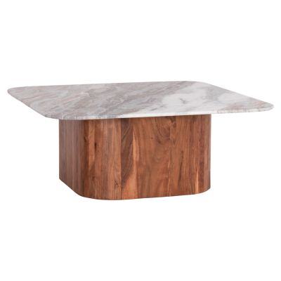 COFFEE TABLE SQUARE VOLTI HM18000 GREY MARBLE-ACACIA WOOD 100.5x100.5x40Hcm.