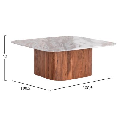 COFFEE TABLE SQUARE VOLTI HM18000 GREY MARBLE-ACACIA WOOD 100.5x100.5x40Hcm.