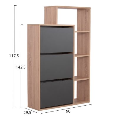 SHOE CABINET ROBBEN HM18189.06 MELAMINE IN ANTHRACITE-OAK 90x29.5x142.5Hcm.