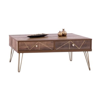 Coffee Table Kaitlyn HM8651 Walnut with gold 110x59x42,5 cm.