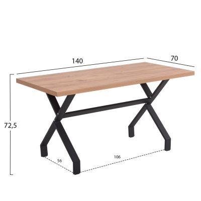 KITCHEN TABLE LANA HM18221.04 MELAMINE IN NATURAL WOOD COLOR-BLACK METAL LEGS 140x70x72.5Hcm.