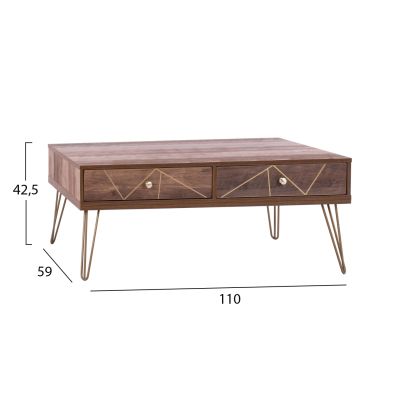 Coffee Table Kaitlyn HM8651 Walnut with gold 110x59x42,5 cm.