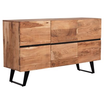 SIDEBOARD WITH 3 CABINETS ALICIA HM8475.21 SOLID ACACIA WOOD-METAL 148x44x88Hcm.