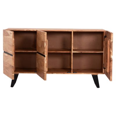 SIDEBOARD WITH 3 CABINETS ALICIA HM8475.21 SOLID ACACIA WOOD-METAL 148x44x88Hcm.