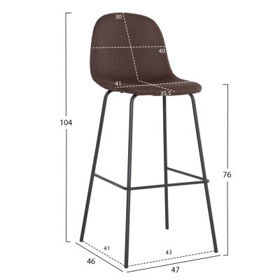 BAR STOOL VINCENT HM8579.23 BROWN FABRIC-METAL BLACK FRAME 47x46x104Hcm.