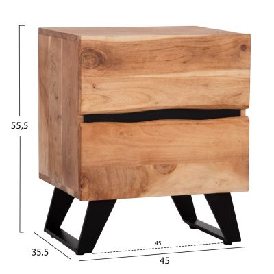 NIGHTSTAND WITH 2 DRAWERS ALICIA HM8360.21 SOLID ACACIA WOOD-METAL 45x35x56Hcm.