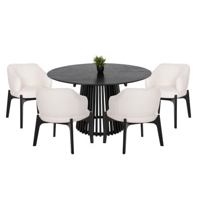 DINING SET 5PCS ABAI HM21077.01 ROUND TABLE Φ150cm. & 4 DINING CHAIRS-BLACK