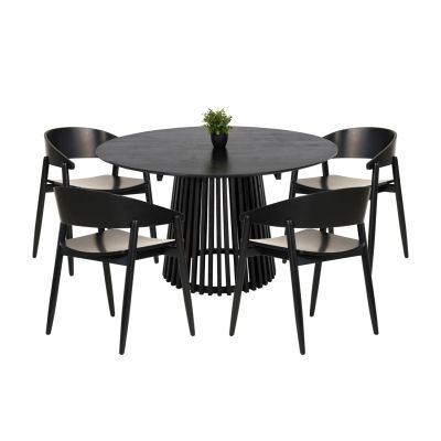 DINING SET 5PCS CANOP HM21077.02 ROUND TABLE Φ150cm. & 4 DINING CHAIRS-BLACK