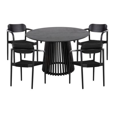 DINING SET 5PCS OSLO HM21075.01 ROUND TABLE Φ120cm. & 4 DINING CHAIRS-BLACK