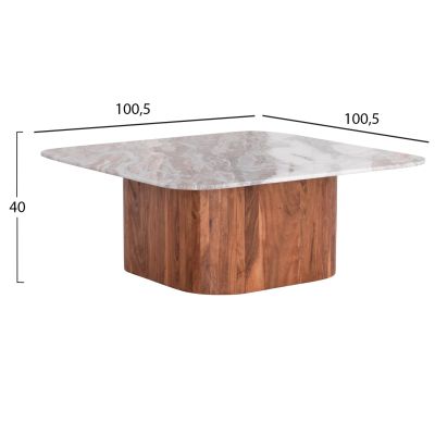 SET 2PCS COFFEE TABLES SQUARE VOLTI HM21079 GREY MARBLE-ACACIA WOOD