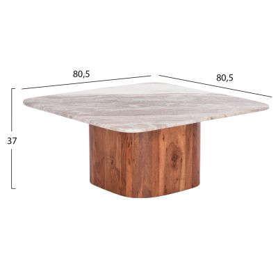 SET 2PCS COFFEE TABLES SQUARE VOLTI HM21079 GREY MARBLE-ACACIA WOOD