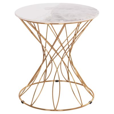 SIDE TABLE RUDY HM18037.01 CERAMIC TOP IN WHITE-METAL IN GLOSSY GOLD Φ45x48,5Hcm.