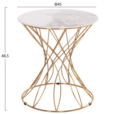 SIDE TABLE RUDY HM18037.01 CERAMIC TOP IN WHITE-METAL IN GLOSSY GOLD Φ45x48,5Hcm.