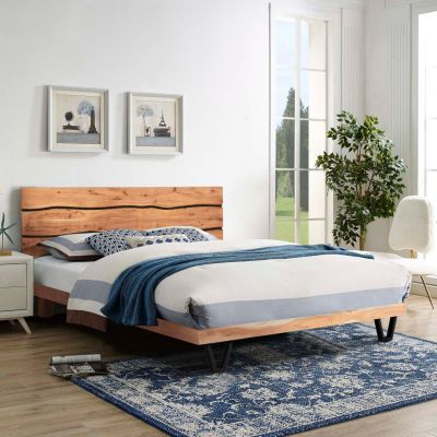 BED ALICIA HM8359.21 METAL-SOLID ACACIA WOOD-LIGHT NATURAL-MATTRESS 160x200cm.