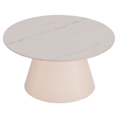 COFFEE TABLE DUNCAN HM18022.02 CERAMIC TOP-MDF BASE-CREAM WHITE Φ80x41Hcm.