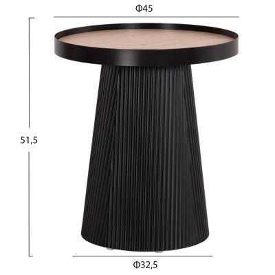 SIDE TABLE DENTON HM18023.01 MDF TOP IN NATURAL WOOD COLOR-BLACK BASE Φ45x51,5Hcm.