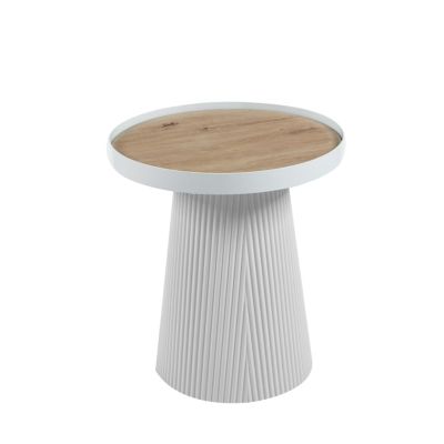 SIDE TABLE DENTON HM18023.02 MDF TOP IN NATURAL WOOD COLOR-WHITE BASE Φ45x51,5Hcm.