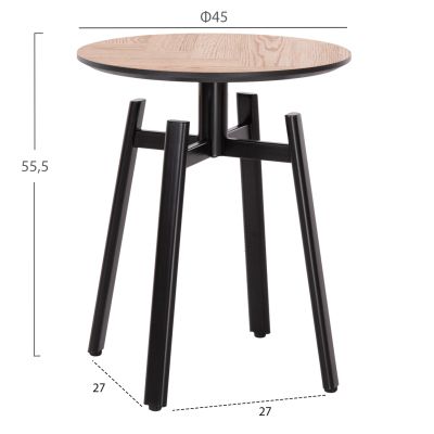 SIDE TABLE NORTON HM18036.03 METAL LEGS BLACK-MDF TOP SONAMA Φ45x55,5Hcm.