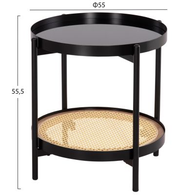 SIDE TABLE SEITZ HM18031 GLASS TOP-METAL-RATTAN IN NATURAL Φ50x55.5Hcm.