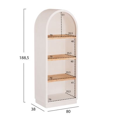 SHELVES RACK SERIES SANTORINI HM18044 MDF IN OFF-WHITE-SHELVES MADE OF FIR WOOD IN NATURAL COLOR 80x38x188.5Hcm.