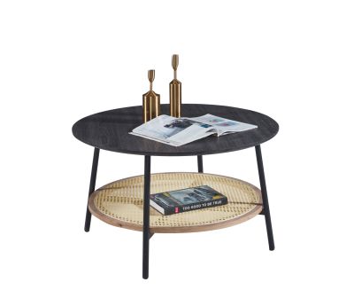 COFFEE TABLE SEWELL HM18033 MDF IN ZEBRANO-METAL LEGS-RATTAN IN NATURAL Φ80x46Hcm.