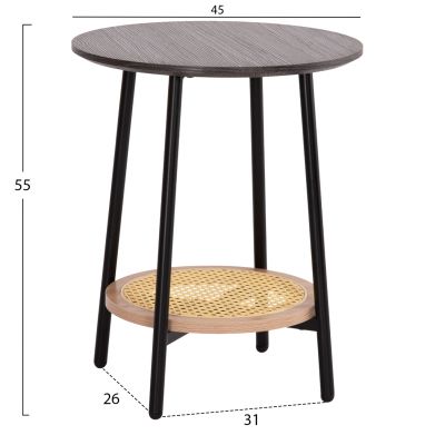 SIDE TABLE SEWELL HM18034 MDF IN ZEBRANO-METAL LEGS-RATTAN IN NATURAL Φ45x55Hcm.