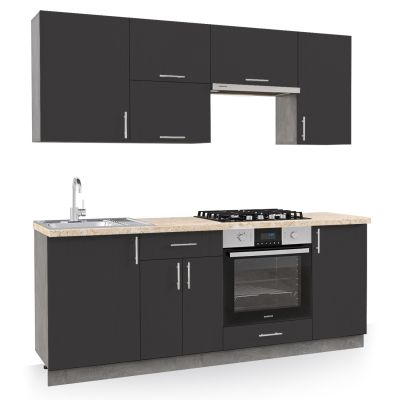 КУХНЯ КОМБО МЕЛАМИН АНТРАЦИТ И БЕЖОВ МРАМОР LOOK ПЛОТ 200x47x84,8Hcm.HM2470.01