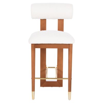 BAR STOOL TONDELLA HM18146.12 WALNUT WOOD-BOUCLE FABRIC WHITE-METAL IN GOLD 47x57x99Hcm.