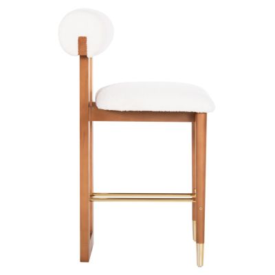 BAR STOOL TONDELLA HM18146.12 WALNUT WOOD-BOUCLE FABRIC WHITE-METAL IN GOLD 47x57x99Hcm.