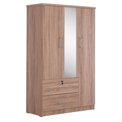 WARDROBE WITH MIRROR & SHELVES JARRY HM2485.11 MELAMINE IN SONAMA OAK 119x48x183Hcm.