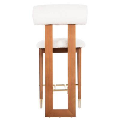 BAR STOOL TONDELLA HM18146.12 WALNUT WOOD-BOUCLE FABRIC WHITE-METAL IN GOLD 47x57x99Hcm.