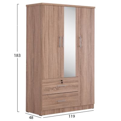 WARDROBE WITH MIRROR & SHELVES JARRY HM2485.11 MELAMINE IN SONAMA OAK 119x48x183Hcm.