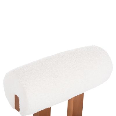 BAR STOOL TONDELLA HM18146.12 WALNUT WOOD-BOUCLE FABRIC WHITE-METAL IN GOLD 47x57x99Hcm.