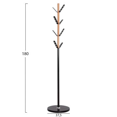 COAT HANGER BILLY HM18075.01 BEECH WOOD-BLACK METAL-BASE WITH WOOD Φ37.5X180Hcm.