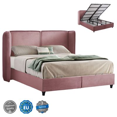 HM619.12 bed MARTINA, dusty pink velvet, storage space, 160x200