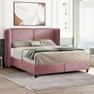 HM619.12 bed MARTINA, dusty pink velvet, storage space, 160x200