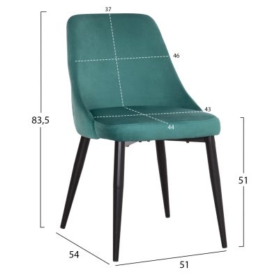 DINING CHAIR SERENITY HM8527.13 MINT VELVET-BLACK METALLIC LEGS 51x54x83,5Hcm.