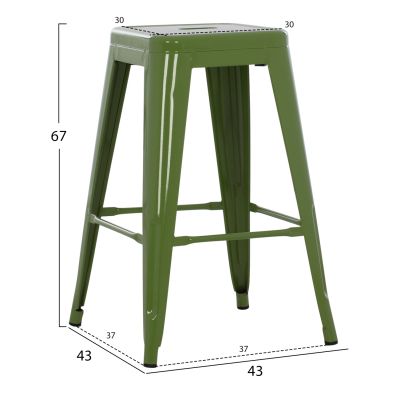 BAR STOOL MEDIUM HEIGHT MELITA HM8573.53 METAL IN LIGHT OLIVE GREEN 43x43x67Hcm.