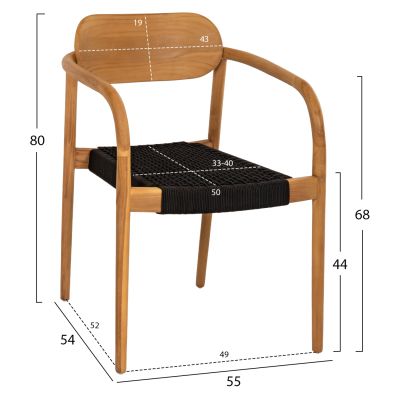 КРЕСЛО OSLO HM9636.02 ТИКОВО ДЪРВО В ЕСТЕСТВЕНО И ЧЕРНО ВЪЖЕ 55x54x80Hcm.