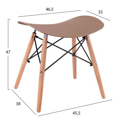 STOOL TONIA HM0109.25 BEECH WOOD LEGS-CAPPUCCINO POLYPROPYLENE SEAT 46.5x35x47Hcm.