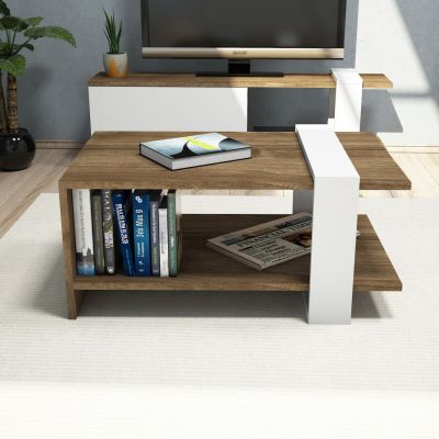 COFFEE TABLE WALNUT-WHITE COLOR HM8950.01 80x55x35 cm.