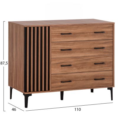 CHEST OF DRAWERS SERIES HARRY HM18009.01 MELAMINE IN NATURAL WOOD COLOR AND BLACK 110x46x87.5Υcm.