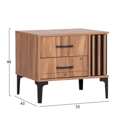 NIGHTSTAND SERIES HARRY HM2487.01 MELAMINE IN NATURAL WOOD COLOR-BLACK 55x43x48Hcm.