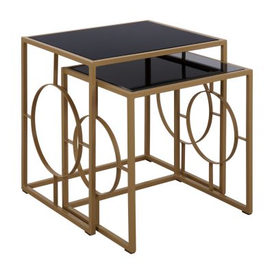 Auxiliary table 2 pieces Marshal HM8602 with glass surface and metallic frame